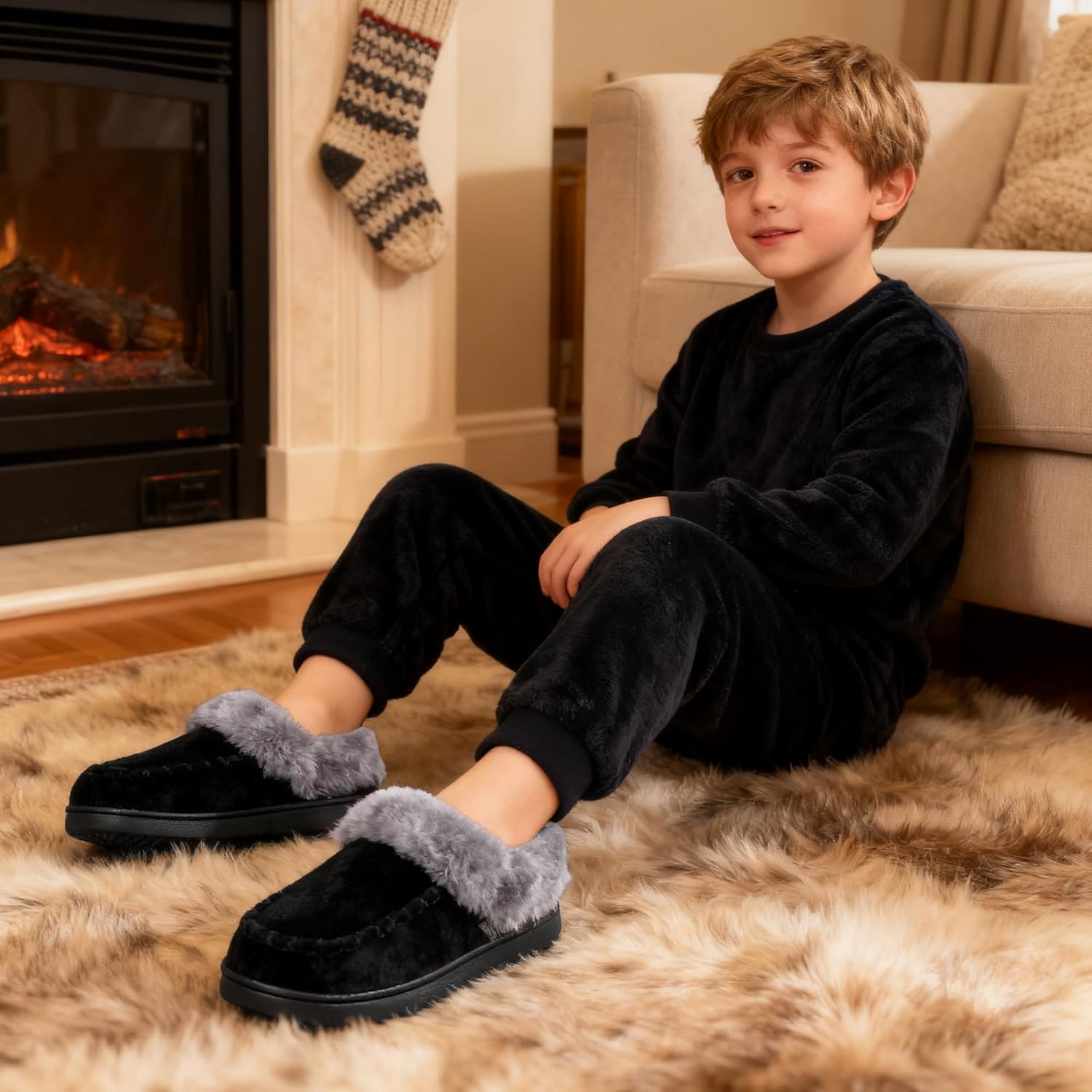 Toddler Kids House Shoes Slippers with Memory Foam Fuzzy and Warm Cozy Comfort Fleece Clog Slip On Sole Protection for Boys Girls Indoor Outdoor - Image 2