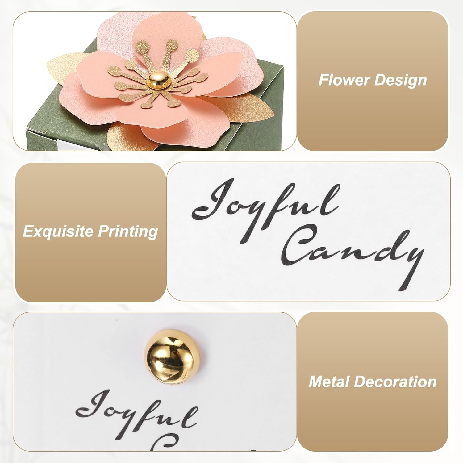 PATIKIL Wedding Favor Boxes, (2.5 x 2.5 Inch, Green)(25 Pcs), Square Paper Flower Candy Boxes with Pink Floral Decor Thanks Card, Suitable for Wedding/Birthday/Party/Decorations/Gift image 3