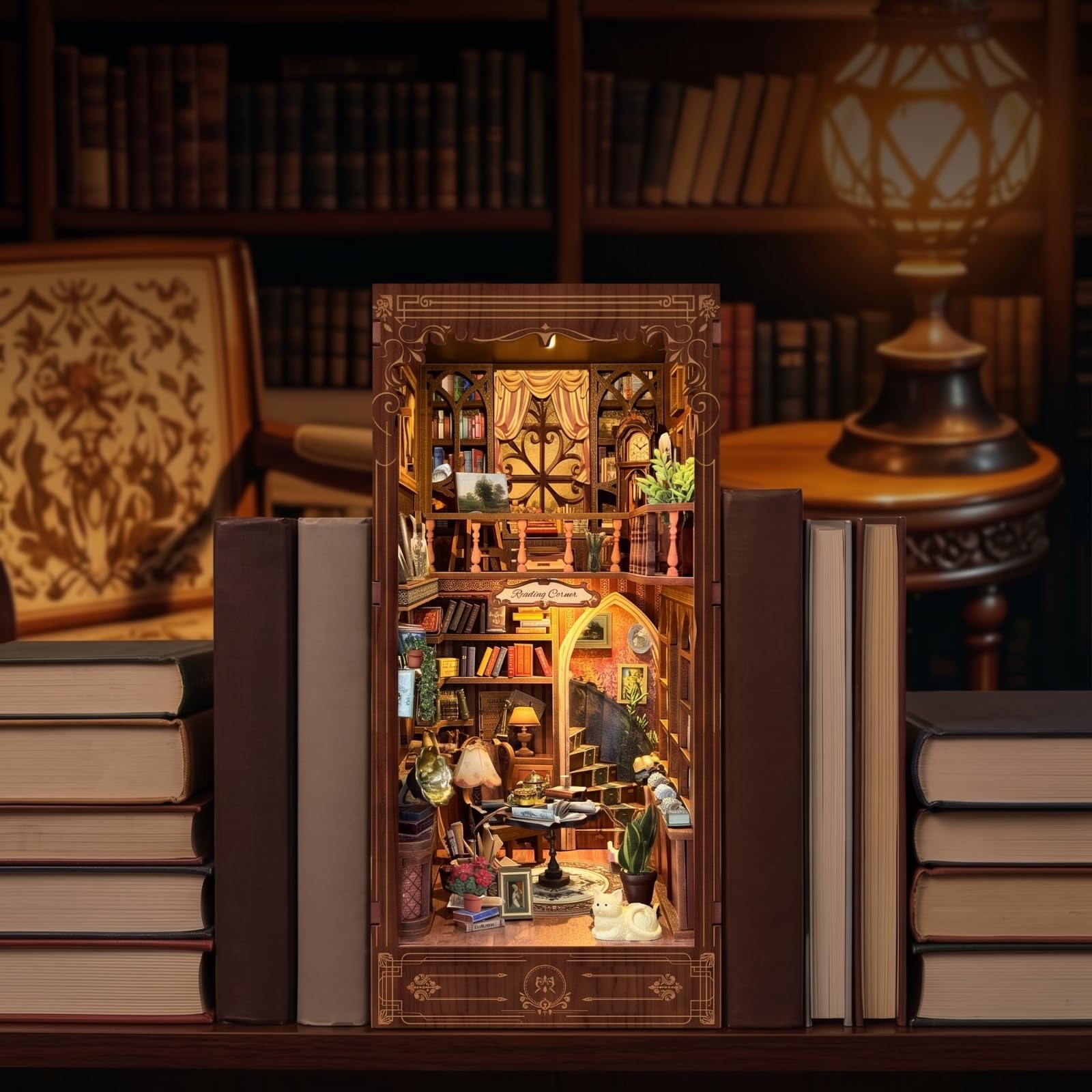 Gralara Magisch Book Ecke | Beleuchtet, 3d puzzle mit Beleuchtung, diy, Buchstütze mit Led-Licht, für Bücherregal