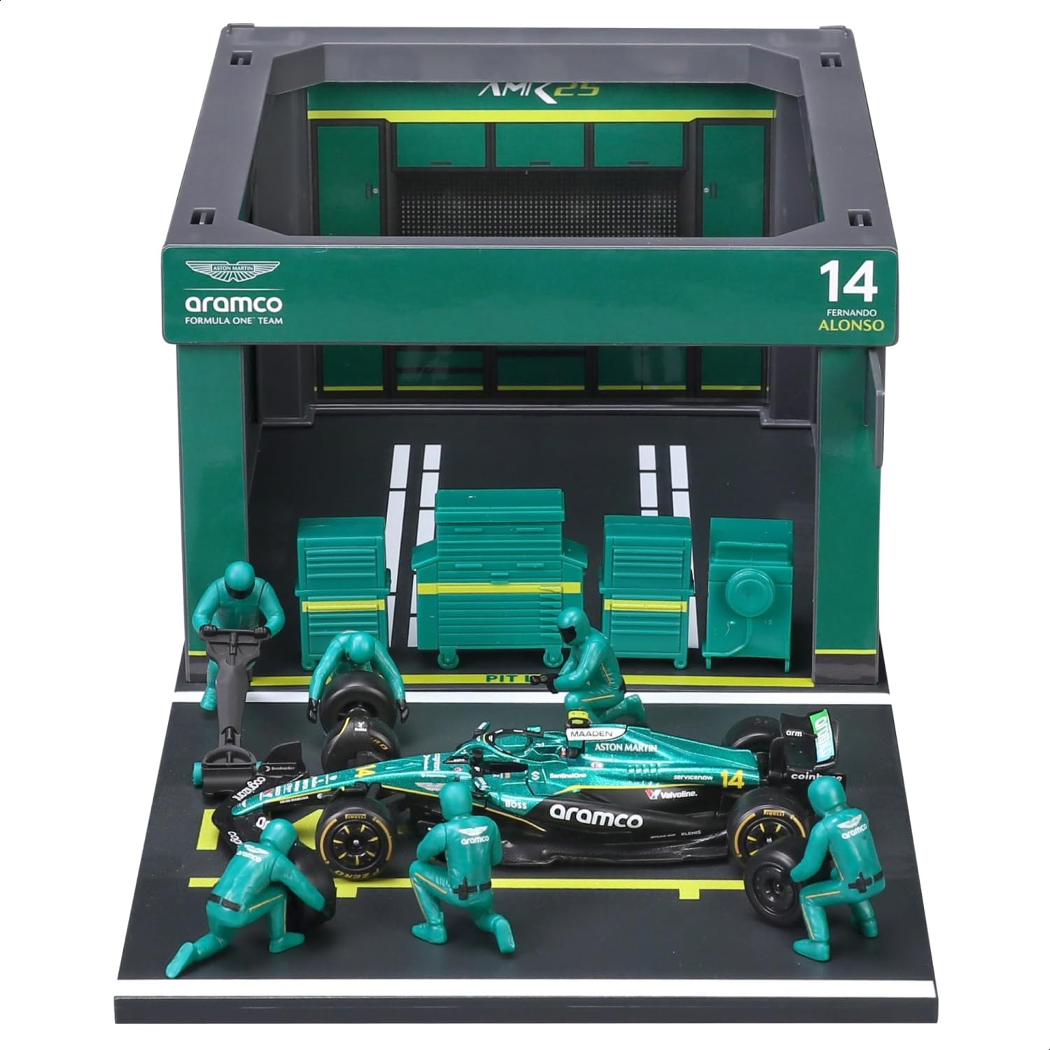 Bburago 1:43 Aston Martin Aramco F1 AMR25 2025 Pit Pass Diorama Fernando Alonso Model Car