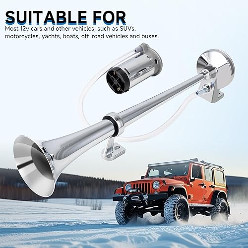 Miniatura 10 de Bocinas de aire para camión, kit de bocina de tren súper ruidosa para vehículo de 12 VsemirremolquecochebarcoJeepVanmotocicletaSUV, bocina de aire