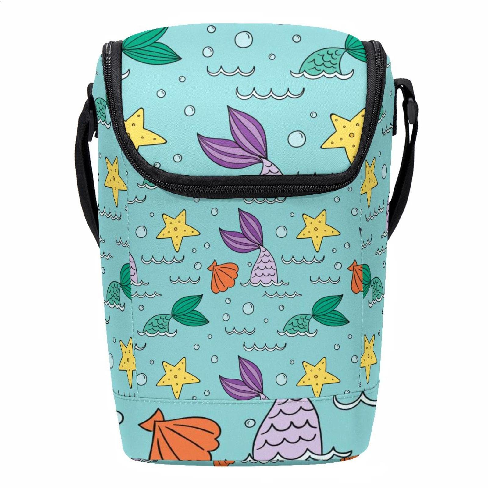 Lonchera grande infantil sirena azul morada con estrellas mar