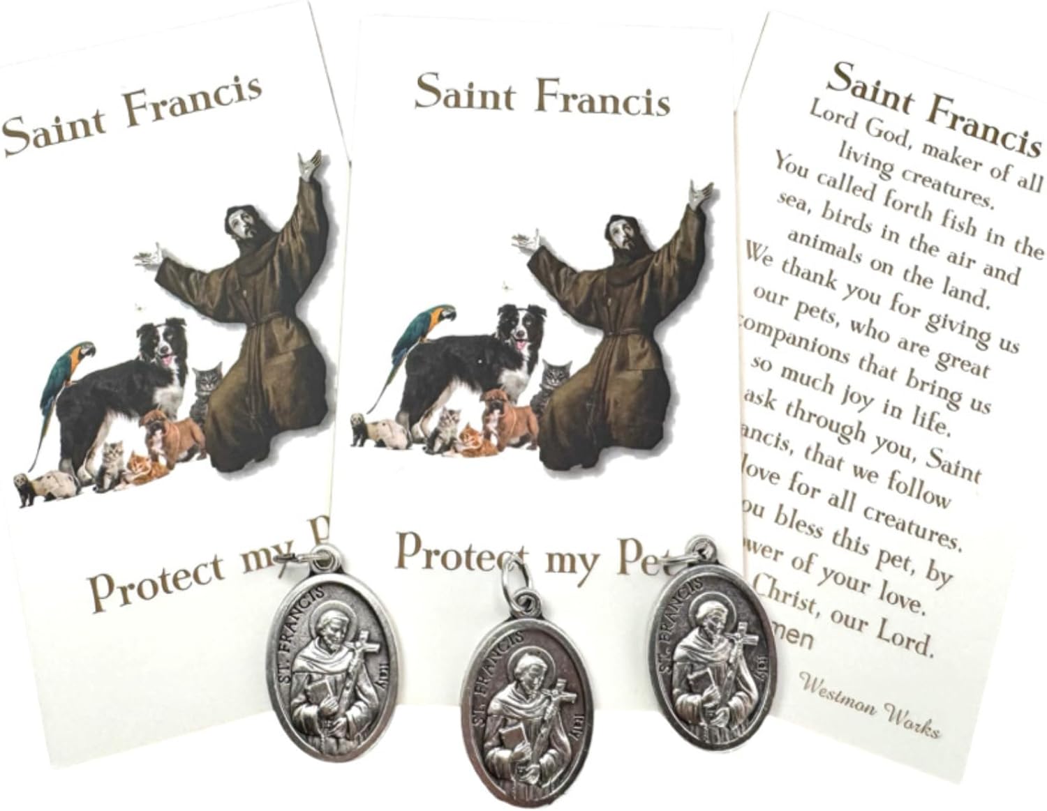 Westmon Works St Francis Medal Pack Italian Metal Pet Pendants with Saint Holy Cards, 3 of Each - Image 6