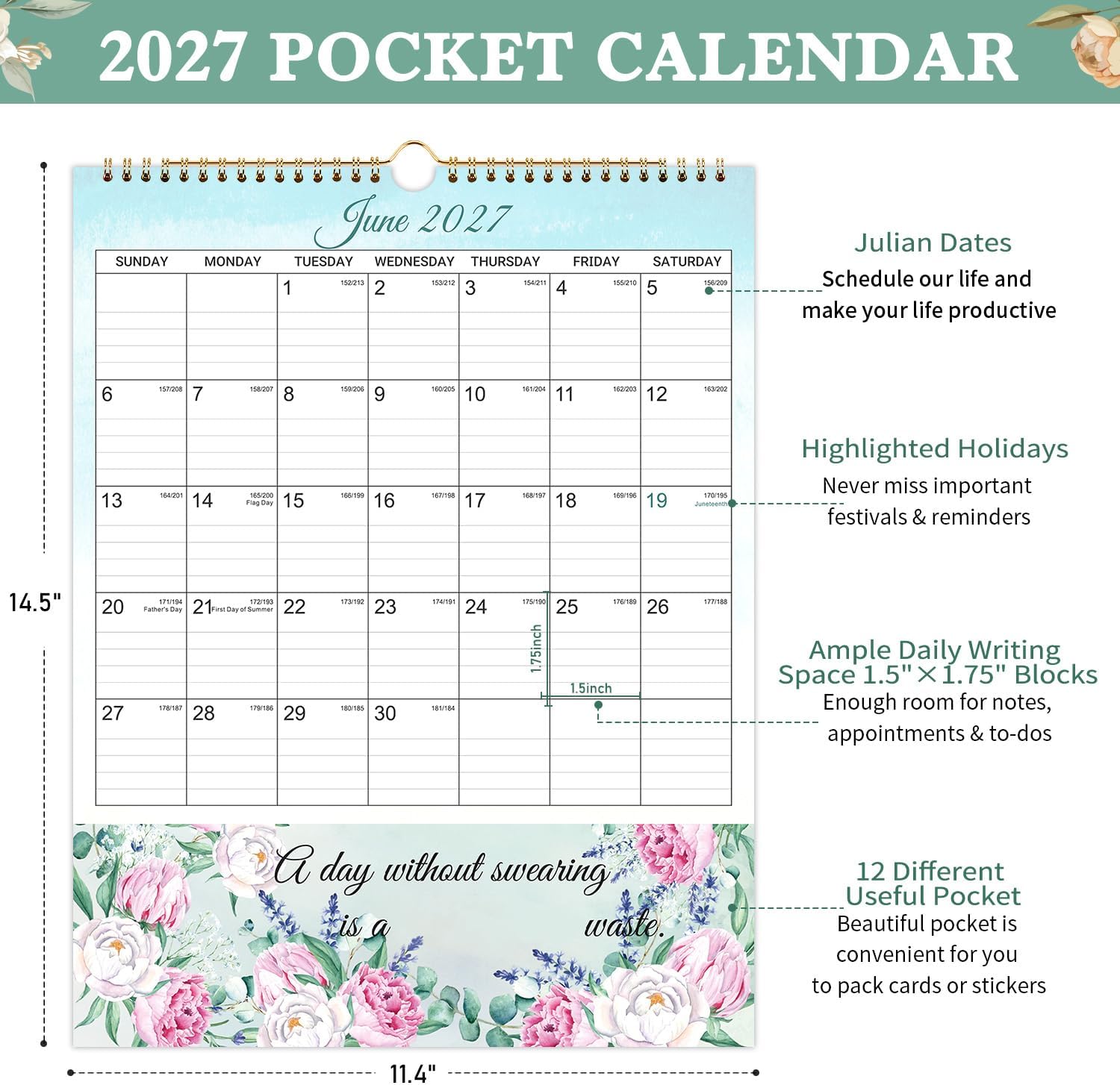 2027 Calendar with Pocket - 2027 Calendar from Jan. 2027 to Dec. 2027 thumbnail