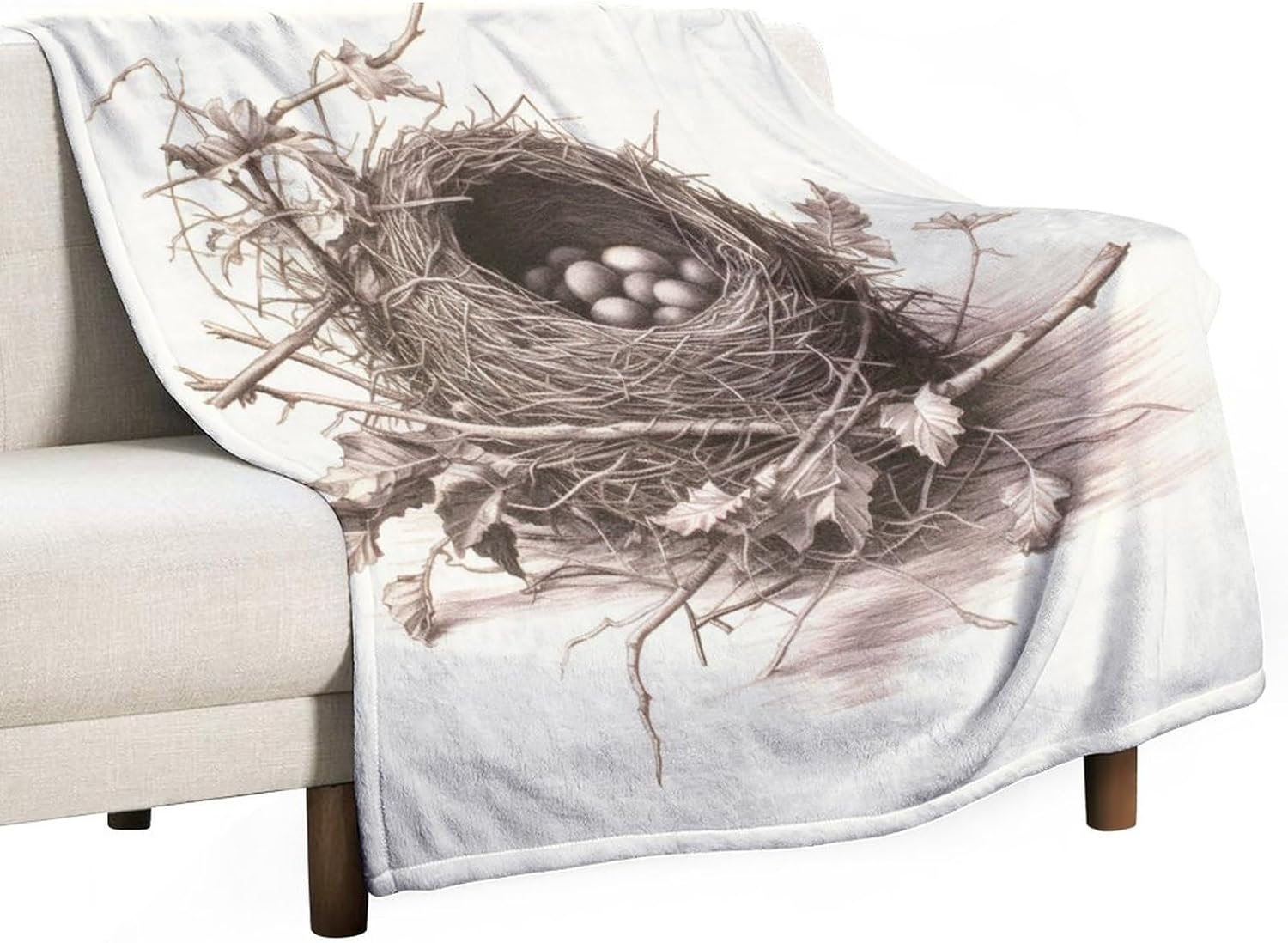 Blanket Rustic Chic French Country Botanical Bird Nest Soft Warm Throw Blankets Vintage Finch Bird Nest Soft Cozy Microfiber Throw Blanket for Couch Bed Sofa for Kids and Adults 50"x60"