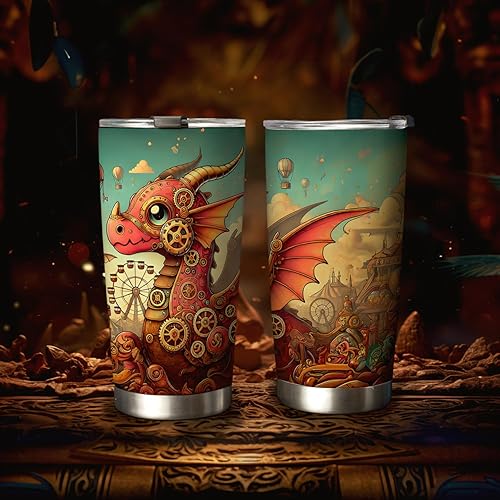 Miniatura 2 de 64HYDRO Vaso mecánico Steampunk de dragón de 20 onzas, ingeniero mecánico, dragones, juegos, regalos para jugadores para amantes del dragón, taza de