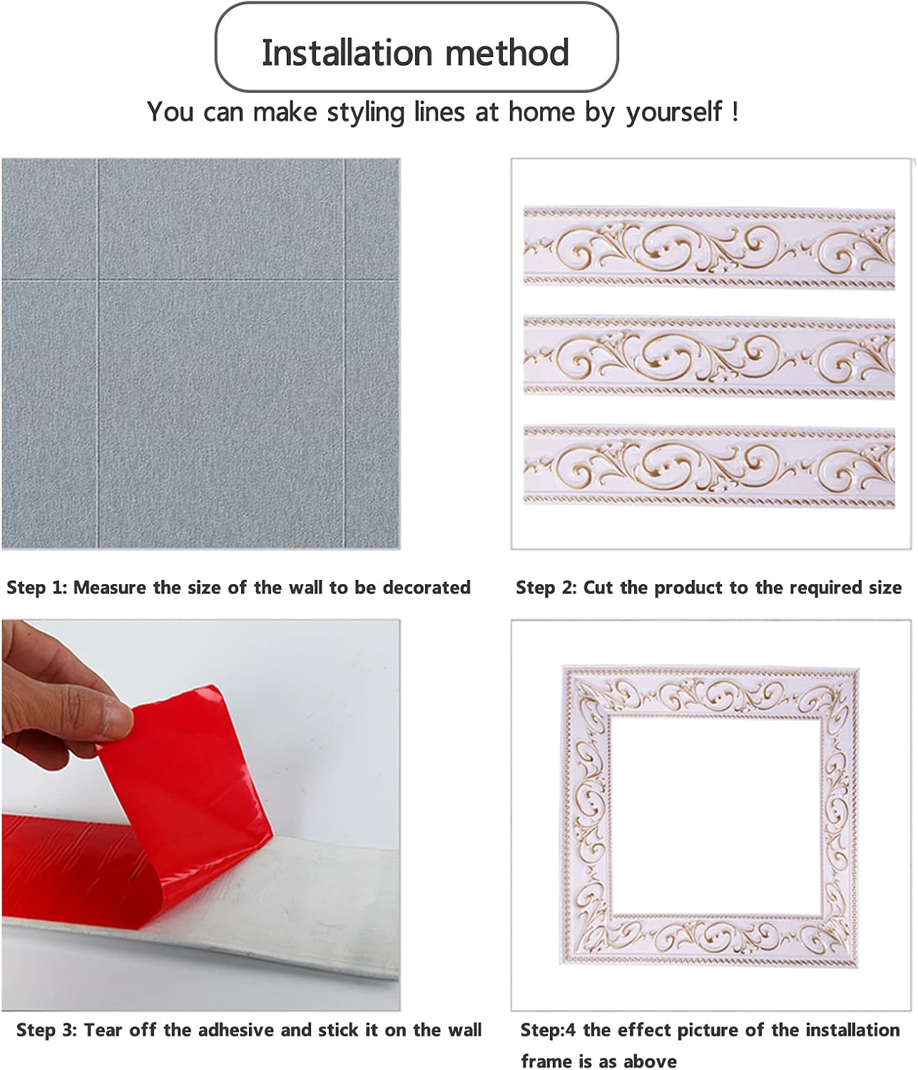 3D Self-Adhesive Wallpaper Border, Waterproof Wall Border Peel and Stick Wall Border Foam Mirror Borders Wall Door Window for Home Wall Decor Bathroom Kitchen,Black,3.6cm5m