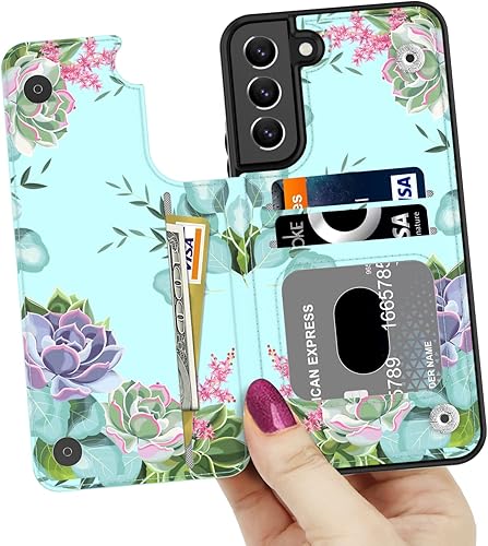 Miniatura 2 de LETO Funda para Galaxy S23+ Plus, funda de piel tipo cartera con tapa y diseño de flores de moda para niñas y mujeres, con ranuras para tarjetas,