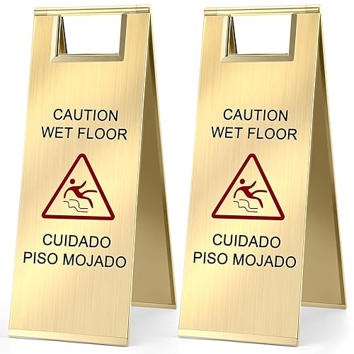 2 letreros de acero inoxidable para suelo mojado de 8.8 libras y 24 pulgadas, letrero de precaución para suelo mojado de doble cara, portátil,