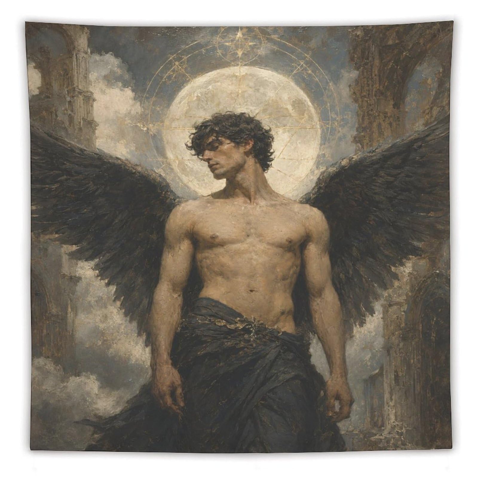 W7C8U2X3 Dark Angel Lucifer Wall Tapestry, Fantasy Illustration Style