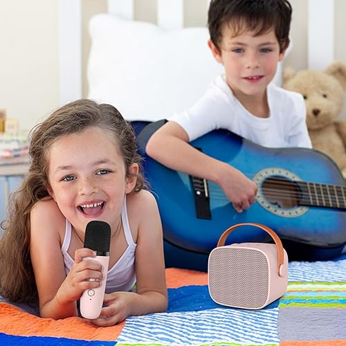Miniatura 2 de Mini máquina de karaoke, altavoz Bluetooth portátil con 2 micrófonos inalámbricos para niños y adultos con luces LED, regalos para niñas y niños,
