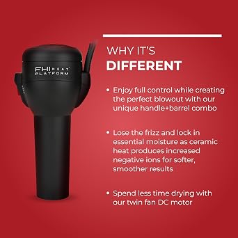 FHI Heat Platform Blow Out Handle-Less Negative Ion Hair Dryer Lightweight Blow Dryer w/ HydraHeat for Frizz-Free Styles Hairdryer with Diffuser Attachment, Nozzle, Comb Handleless Hair Dryer