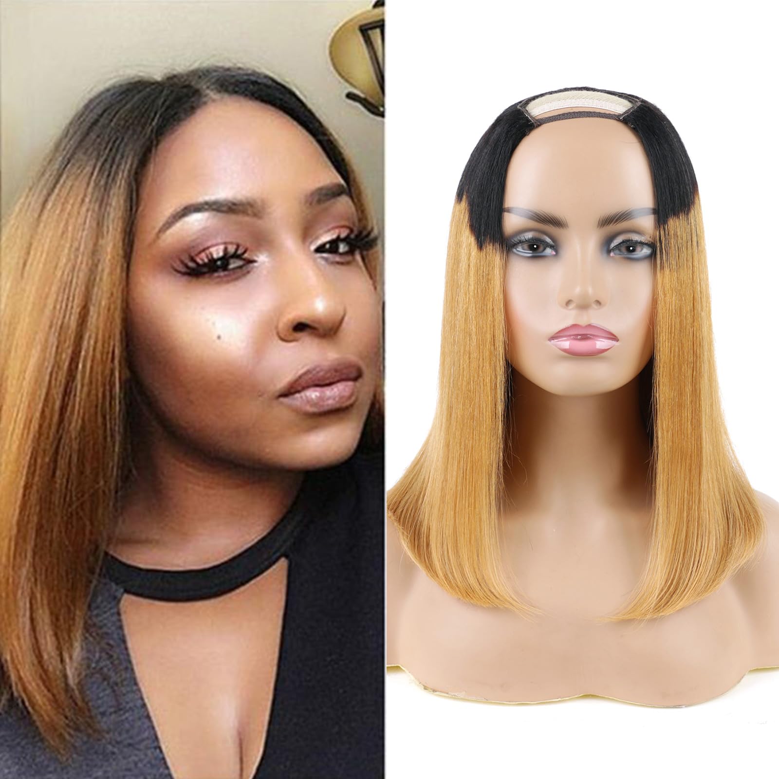 Huarisi Bob U Part Wigs Real Hair #1B/30