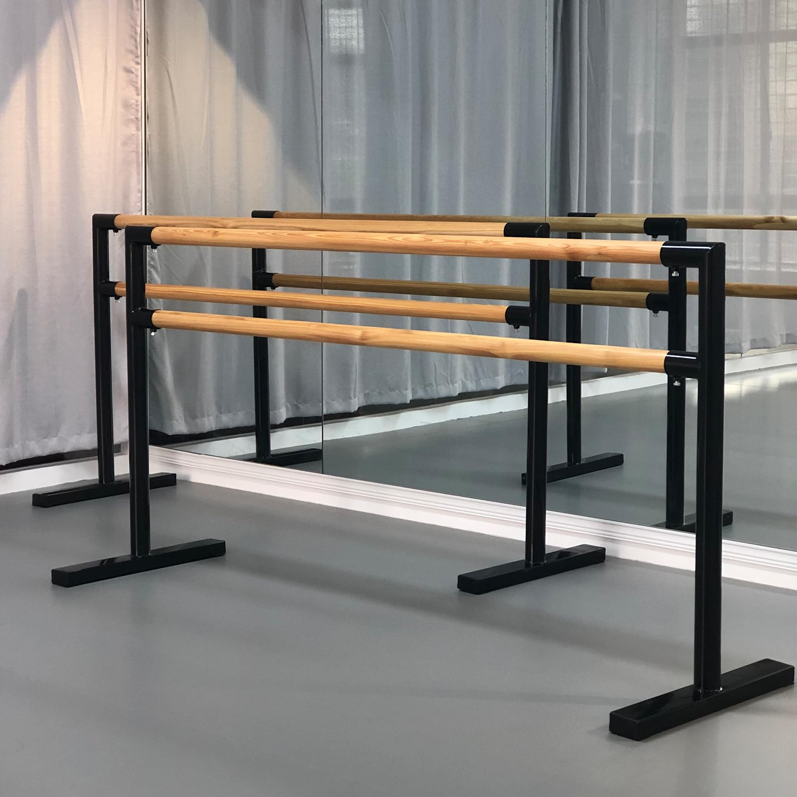 Barra de Ballet Independiente Barra de Baile Resistente de Madera Barra de Ballet Doble para Casa con 4 Almohadillas de Goma Antideslizantes para Niños y Adultos,Estiramientos