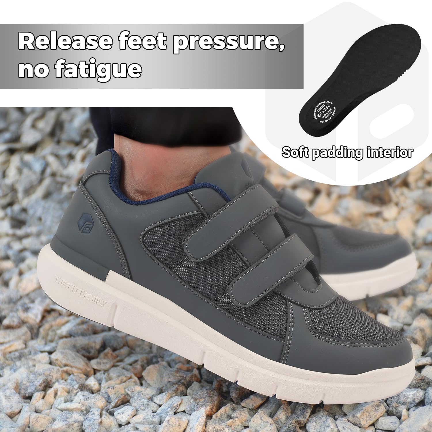 FitVille Scarpe Uomo Extra Larghe Sneakers Regolabili con Chiusura a Strappo, Ideali per Piedi Sensibili