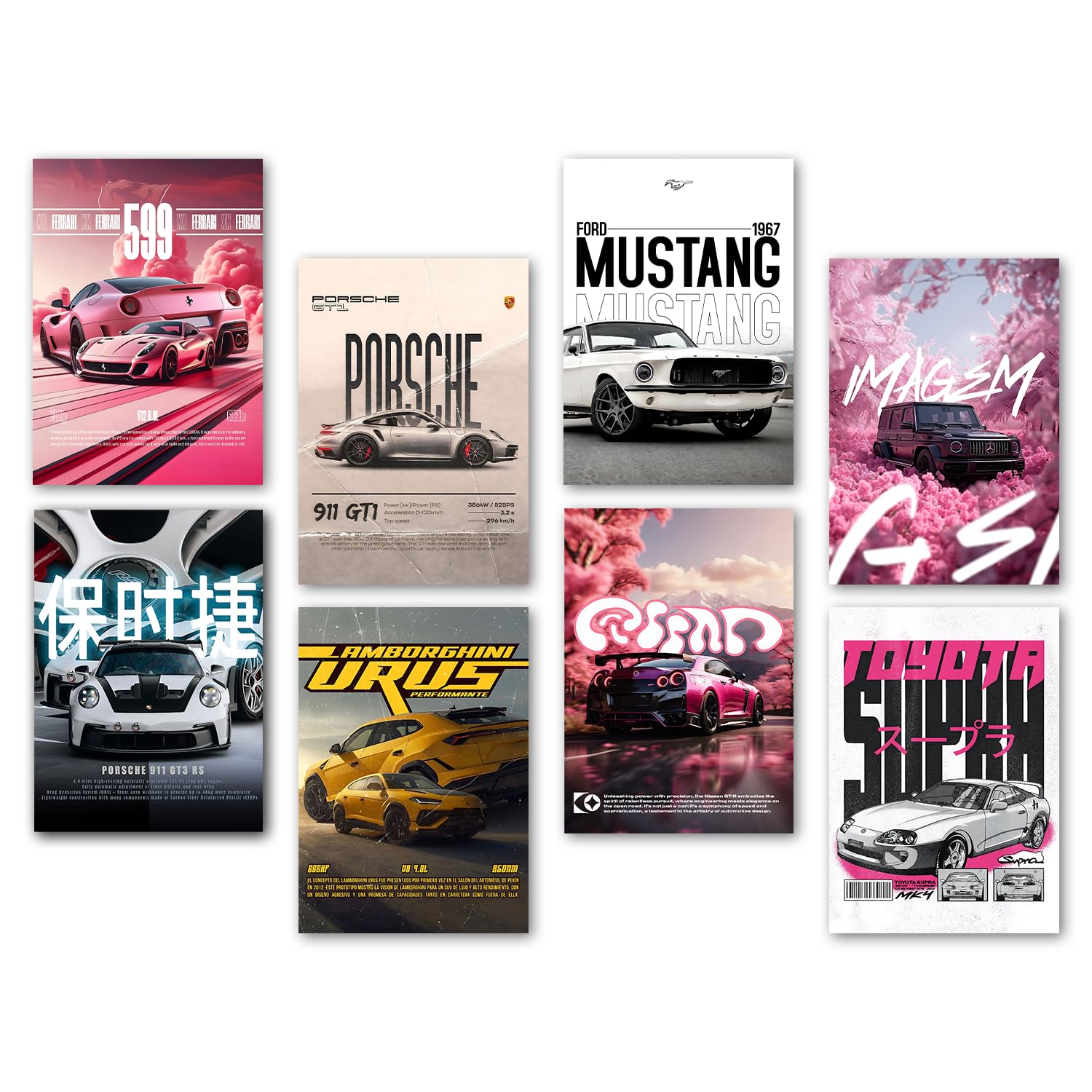 Wallgasm paper Pack of 8 - Car Posters 8x12 inch (A4 Size) 300 GSM|Car Aesthetic Graffiti Style-Sports Car Posters-Porsche Posters and More Street Ruling Cars (Cars C)