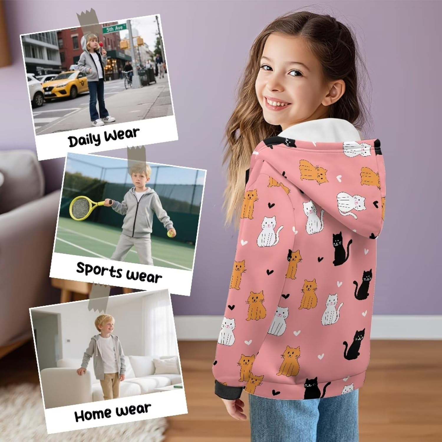 Gomyblomy Zip Up Hoodies for Girls Fleece Hooded Sweatshirt Fall Winter Jacket with Pocket Cute Kids Clothes 6-16 Years
