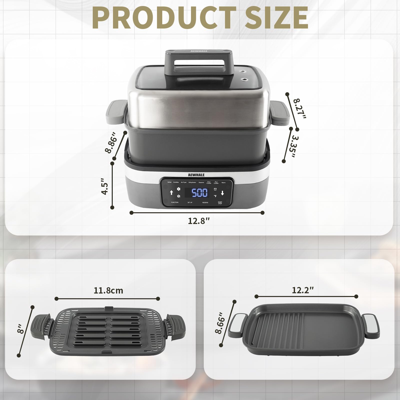 Multicocción programable 8 en 1 de 4.5 cuartos de galón con freidora de aire, olla de cocción lenta, vaporizador de alimentos, deshidrata y más, capacidad de tamaño familiar, gris 6