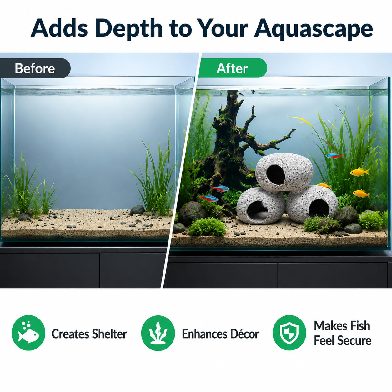 SLOCME Décoration de grottes rocheuses pour aquarium - Grottes rocheuses pour crevettes et cichlidés pour la cachette, la reproduction et le frai, les poissons peuvent nager à travers le trou de la