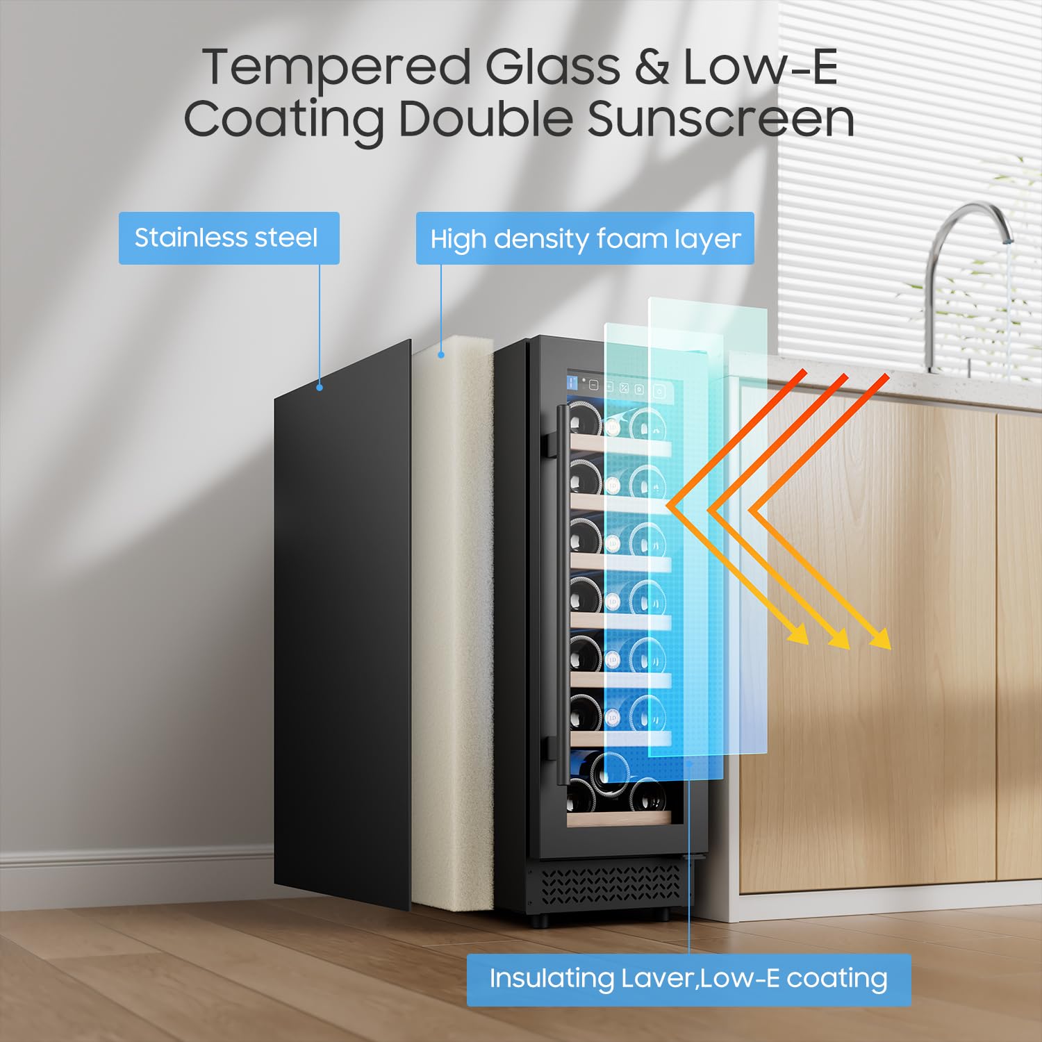 Vushine 12" Wine Cooler Refrigerator 21 Bottle Wine Fridge Built-in or Freestanding with Double-Layer Tempered Glass Door Compressor quick cooling, Low Noise on Fridge.com
