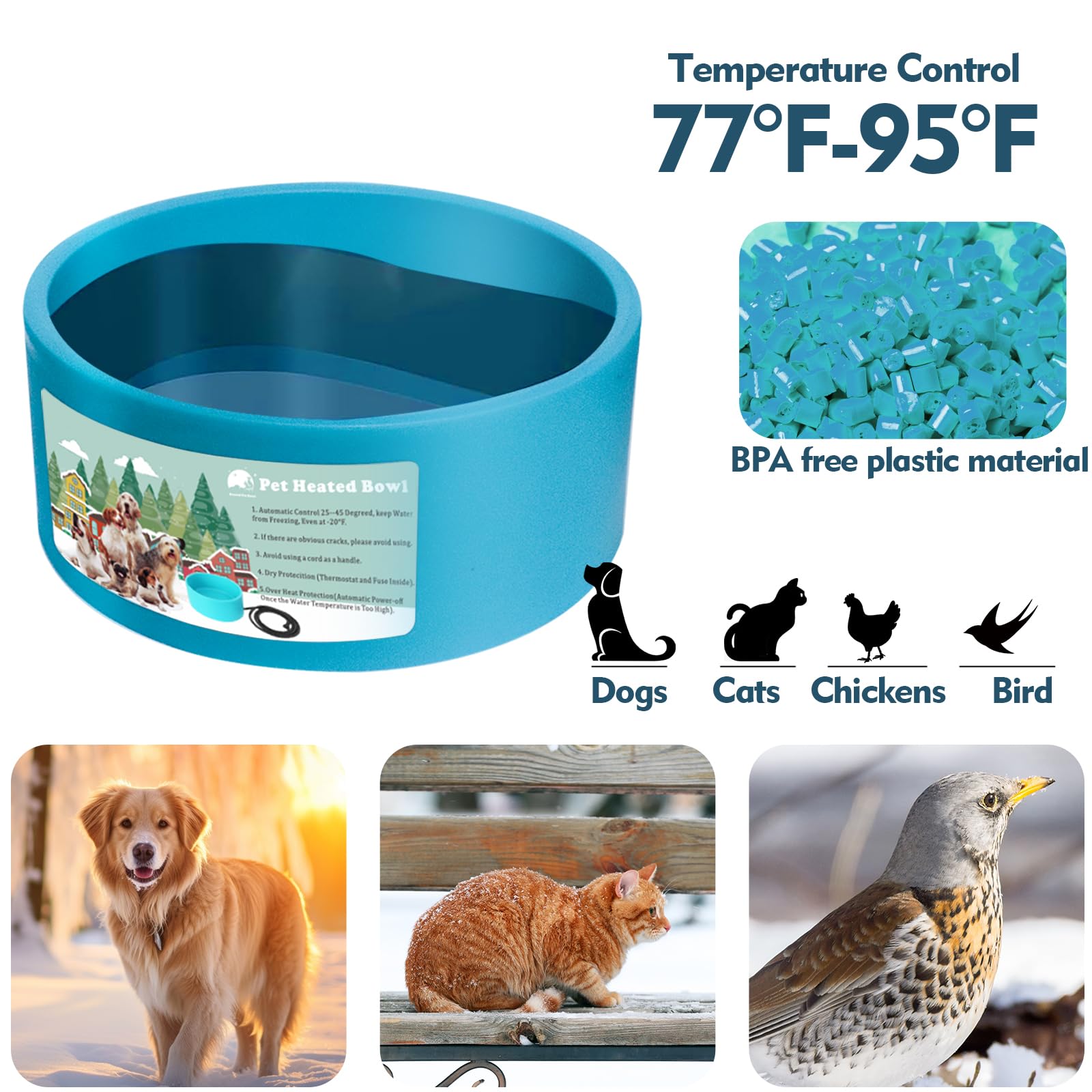 Beheizter Wassernapf für Hund & Katze, Outdoor Beheizter Hundenapf bietet Trinkwasser & Futter im Winter, beheizter Futternapf für draußen, Smart Thermal-Dish für Kaninchen, Huhn, Ente, Eichhörnchen