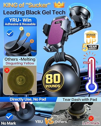 Miniatura 10 de YRU - Soporte para teléfono celular con ventilación de aire para automóvil, soporte de teléfono celular para salpicadero de automóvil, soporte de