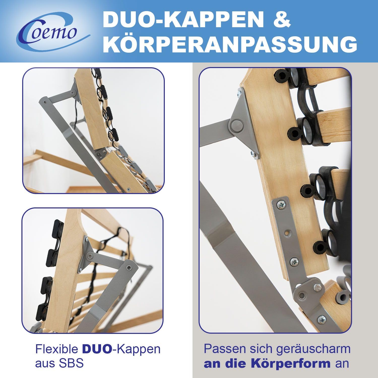 Coemo 7-Zonen Lattenrost Ergo KF mit Motor Kopf- und Fußteil elektrisch verstellbar, 28 Federleisten, individuelle Härtegradeinstellung, mit Notstromabsenkung, Bausatz, 90 x 200 cm