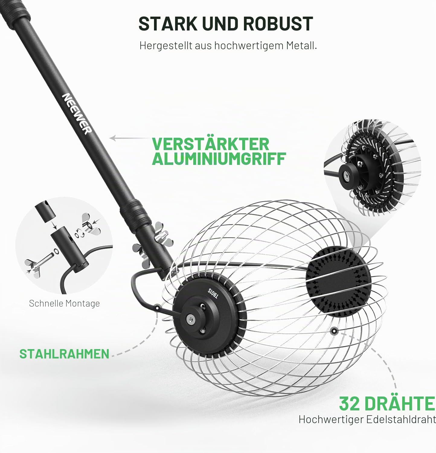 NEEWER Tennisball Sammler, teleskopierbarer Tennisbälle Rollsammler
