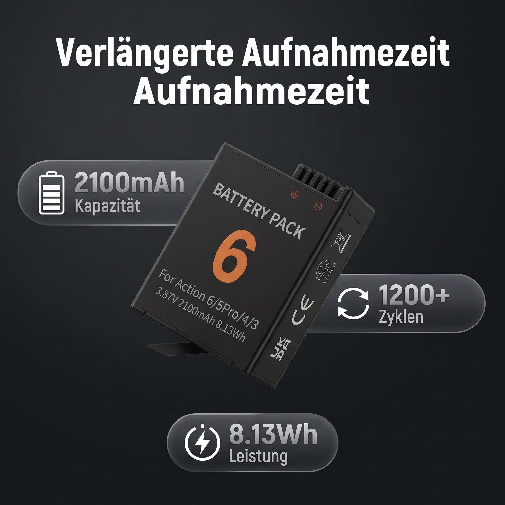 Confezione da 3 batterie di ricambio per fotocamera DJI Osmo 360/Action 6/Action 5/Action 5 Pro/Action 4/Action 3