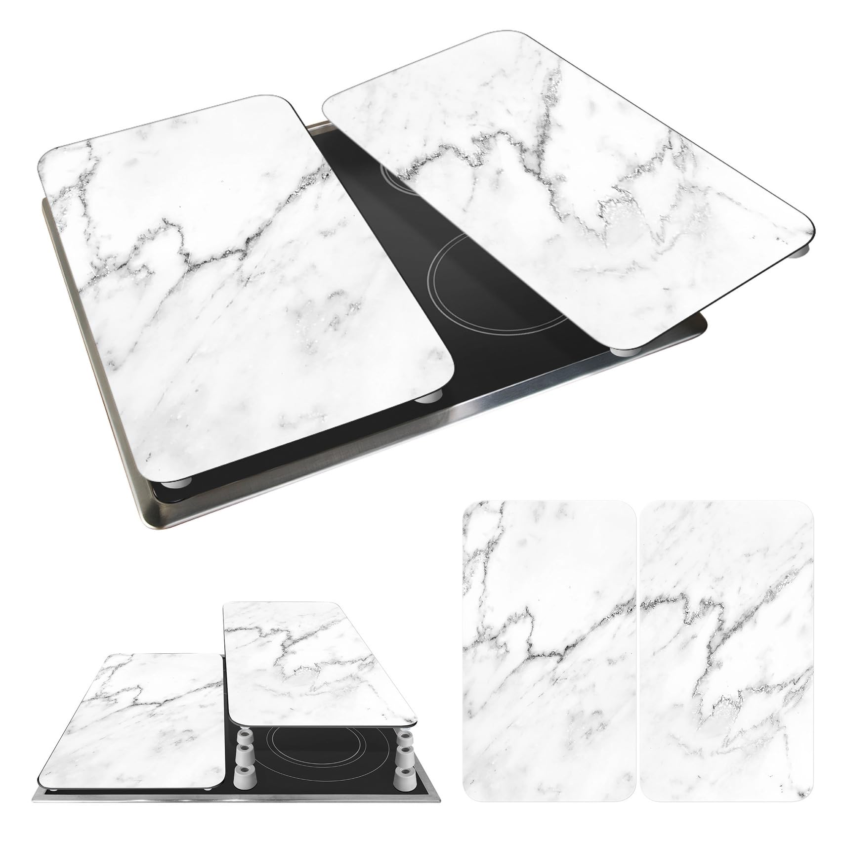 WENKO Placas protectoras para cocina Mod Mármol, ajustable en altura para todo tipo de cocinas, tabla de cortar y protector contra salpicaduras, vidrio, 30 x 52 cm, juego de 2