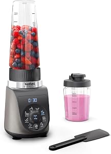 Tefal Blend Up BL19JEF0 1000W 8 Automatic Programmes Powelix Blades Automatic Cleaning Mode Compact Lightweight Silence Mode Includes On-the-Go Bottles (400/700ml) Grey