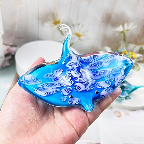 Miniatura 4 de Figura de cristal de pez diablo soplado a mano, estatua de manta raya, coleccionables, arte oceánico, animales marinos, decoración de mesa para el