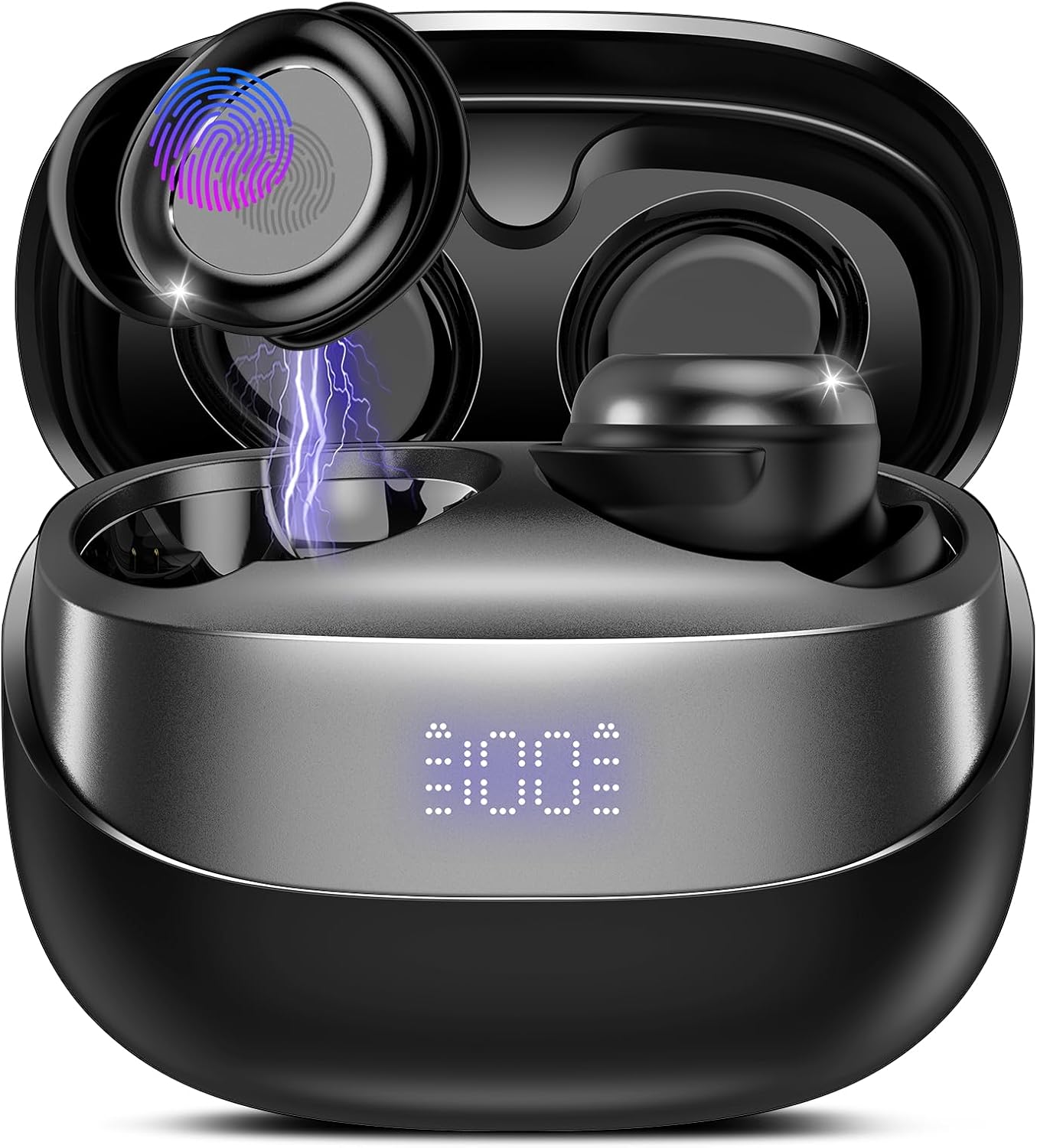 DUSONLAP Wireless Earbuds, Mini Sleep Earbuds Bluetooth 5.4 Headphones In Ear Noise Cancelling Mic, 47H Playtime Ear Buds, IPX7 Waterproof Wireless Earphones, LED Display, Touch Control, USB-C, Black