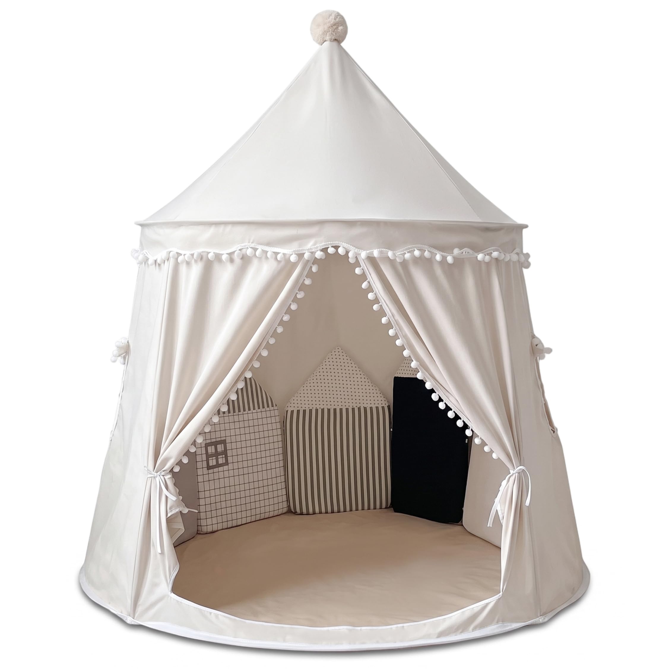 Baby-Spielzelt, faltbar, für den Innenbereich, Kinder-Tipi-Zelt mit Fenster und Bindevorhang, Hellbeige