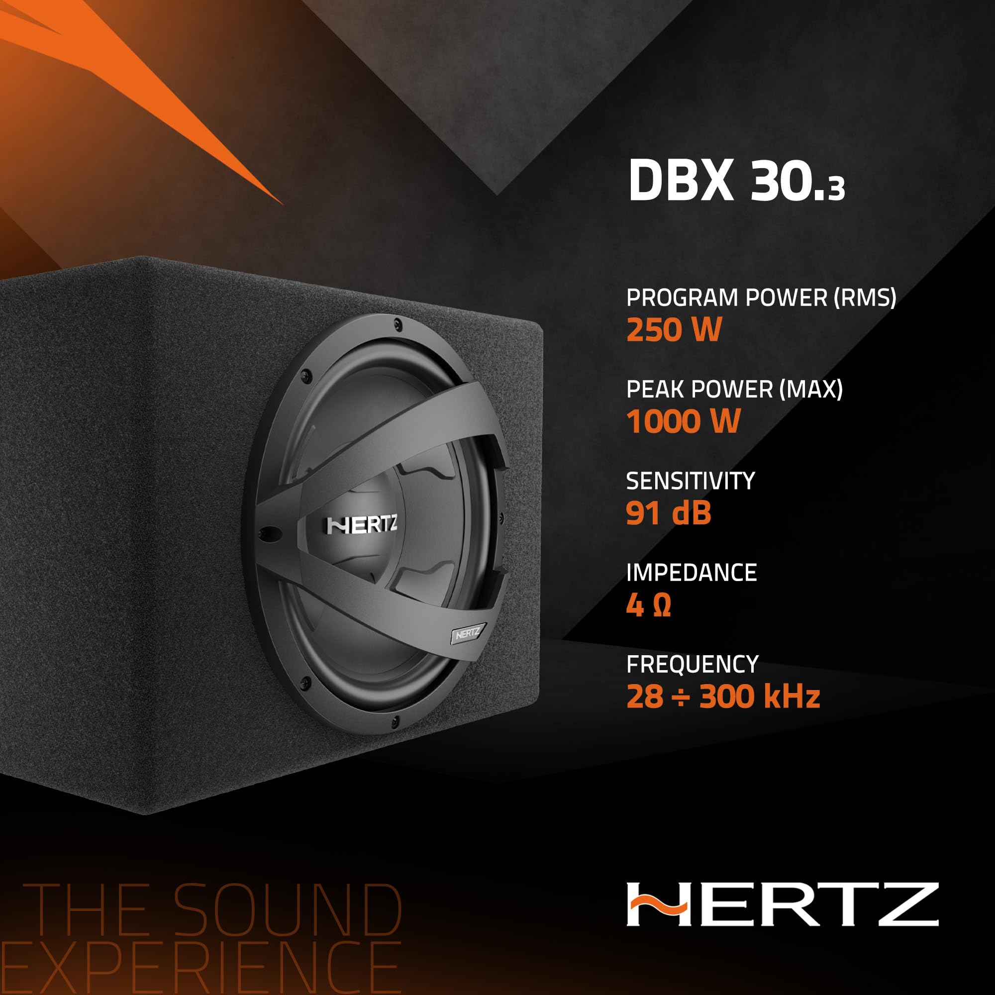 Hertz DBX 30.3 - Subwoofer da 300 mm in box reflex, progettato per bassi profondi e dinamici, potenza massima 1000W