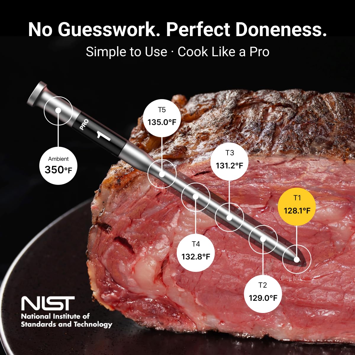 ThermoMaven 3000FT Smart Wireless Fleischthermometer, Sub-1G Langstrecke, 6 Sensoren (NIST genau), 2 dünne Sonden, Basisstation mit LCD, für Grill, BBQ, Ofen, Räucherofen (Schwarz)