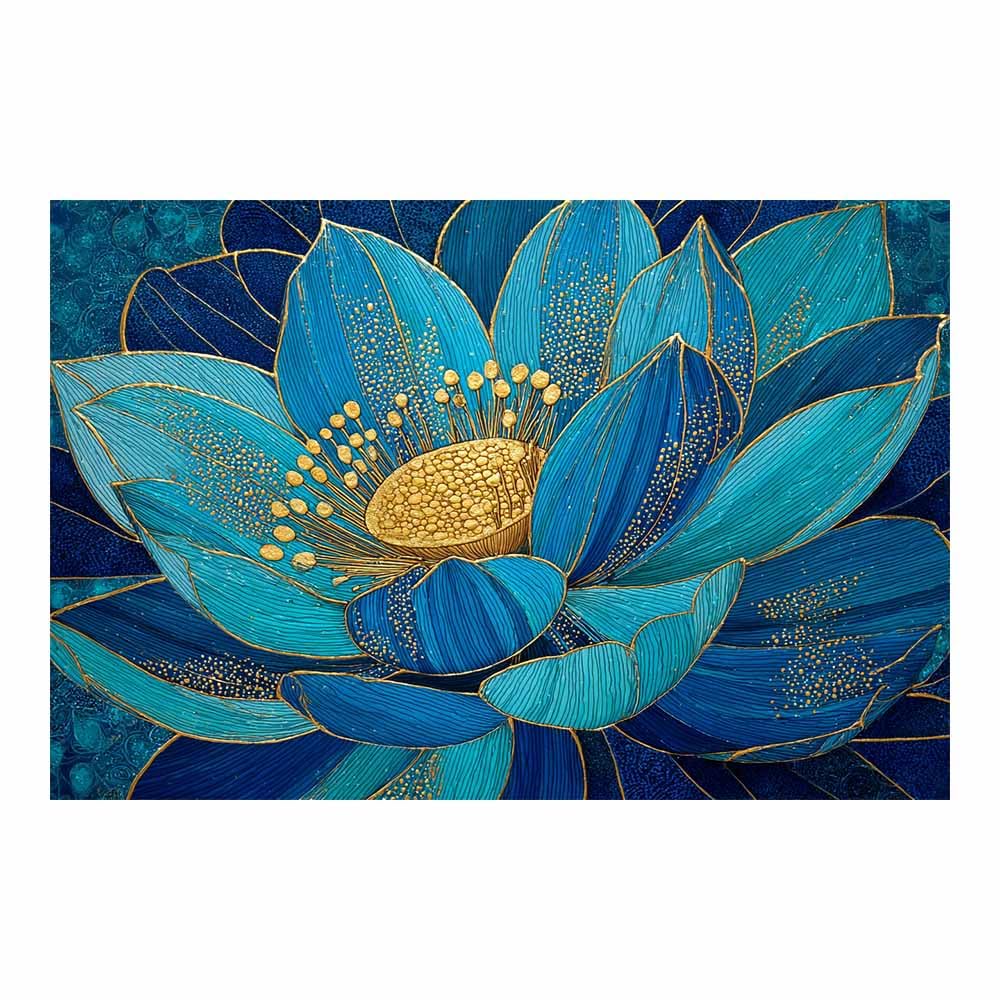 Hoqiu Multicolor Botanical Prints Blue Gold Lotuses Art Artwork, Wall Decoration Living Room Bedroom Hallway Stairs Decoration.(Multicolor)-60X80cm Unframed