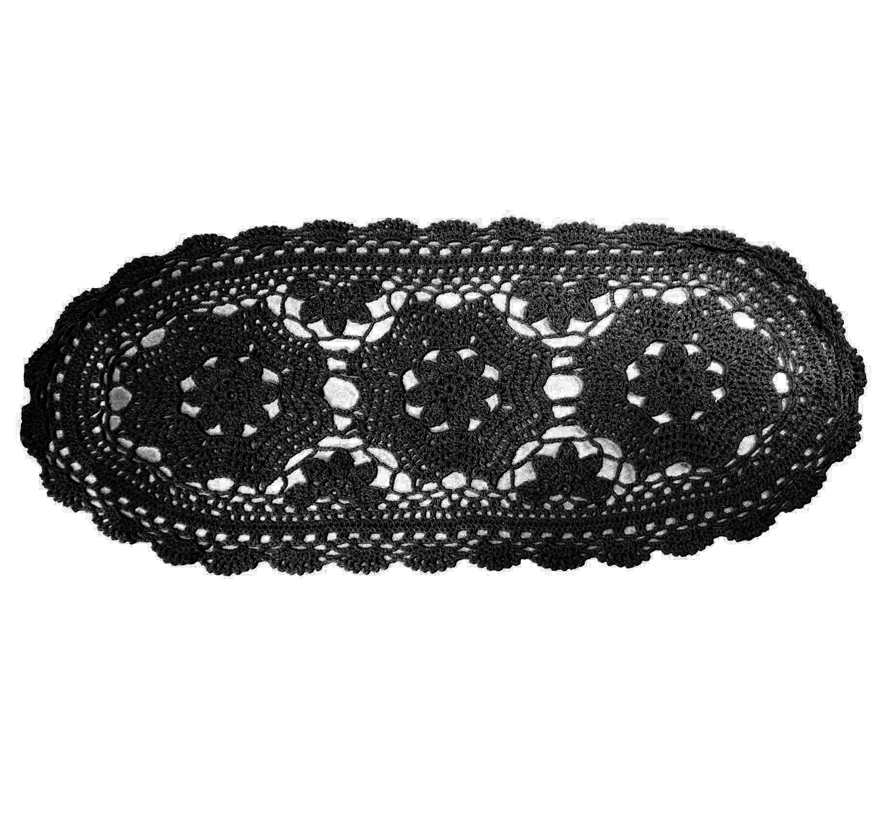 BIBITIME Handmade Crochet Beauiful Hollow 3 Flowers Lace Doilies Oval Tablecloth Placemat Wedding Room Table Desk Vase Mats Home Kitchen Placemats (10" x 22",Pack of 1 PC, Black)