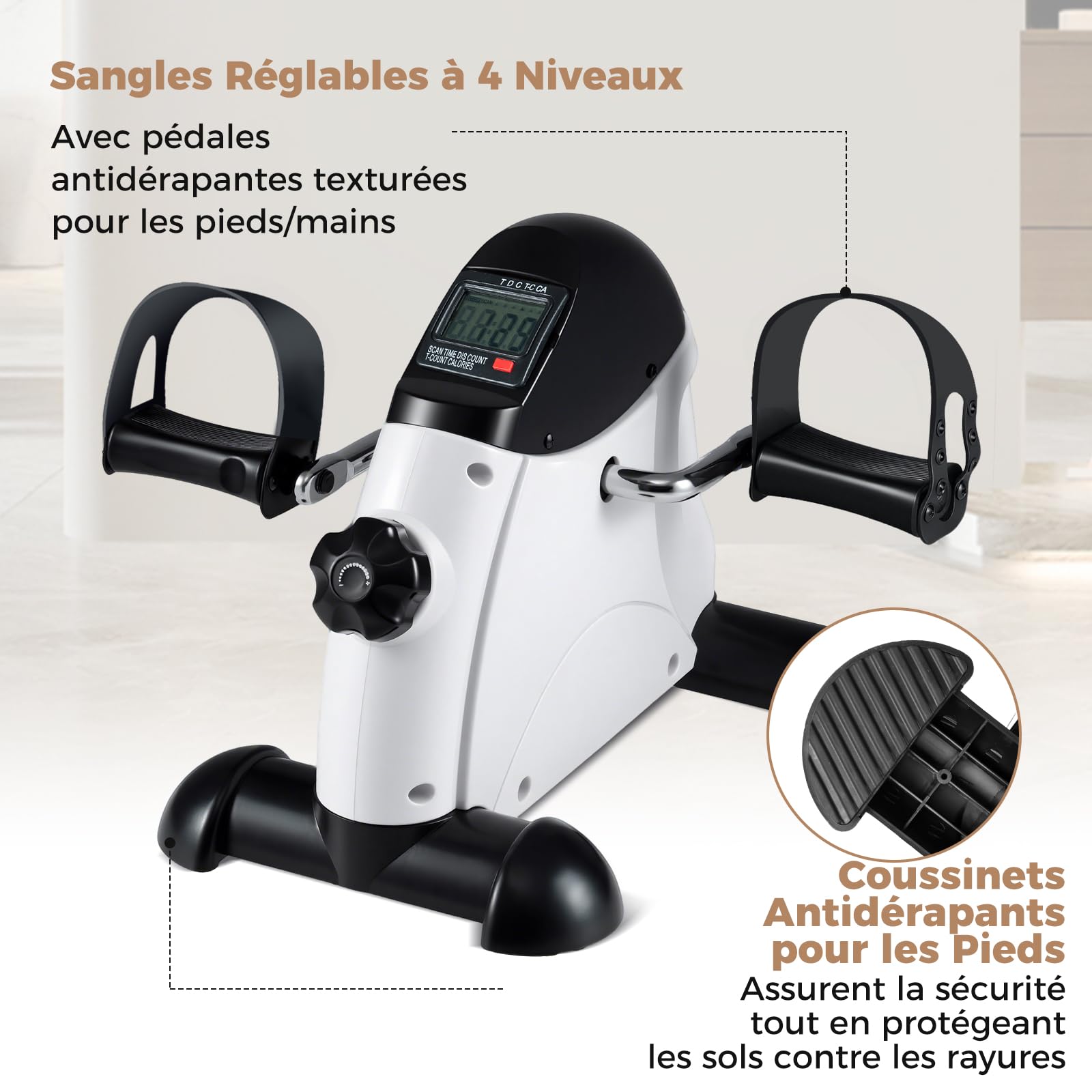 COSTWAY Pedalier d'Appartement sous Bureau, Mini Vélo d'Appartement avec Écran LCD pour Exercices de Pédalage, Pédales Statiques Exercice pour Seniors Équipement de Fitness Intérieur