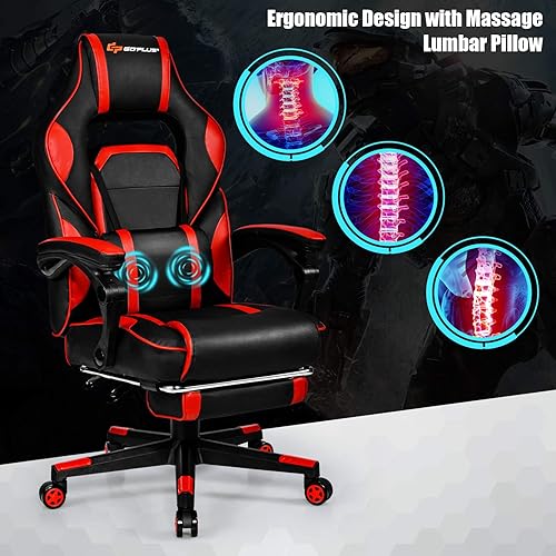 Miniatura 5 de Goplus Silla de masaje para juegos, respaldo reclinable, ajuste de altura del asiento, silla de oficina para computadora de carreras con reposapiés,