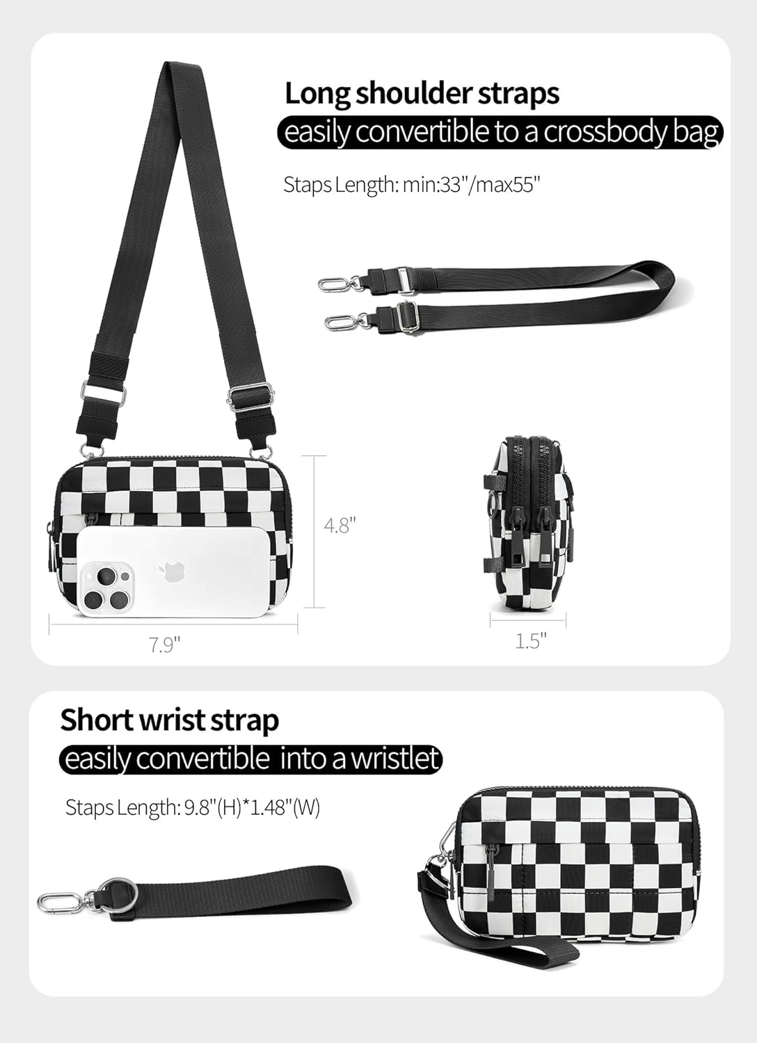 Small Crossbody Bags for Women Nylon Quilted Wristlet RFID Wallets with 4 Zipper Carry All Purse Credit Card Holder - Image 4