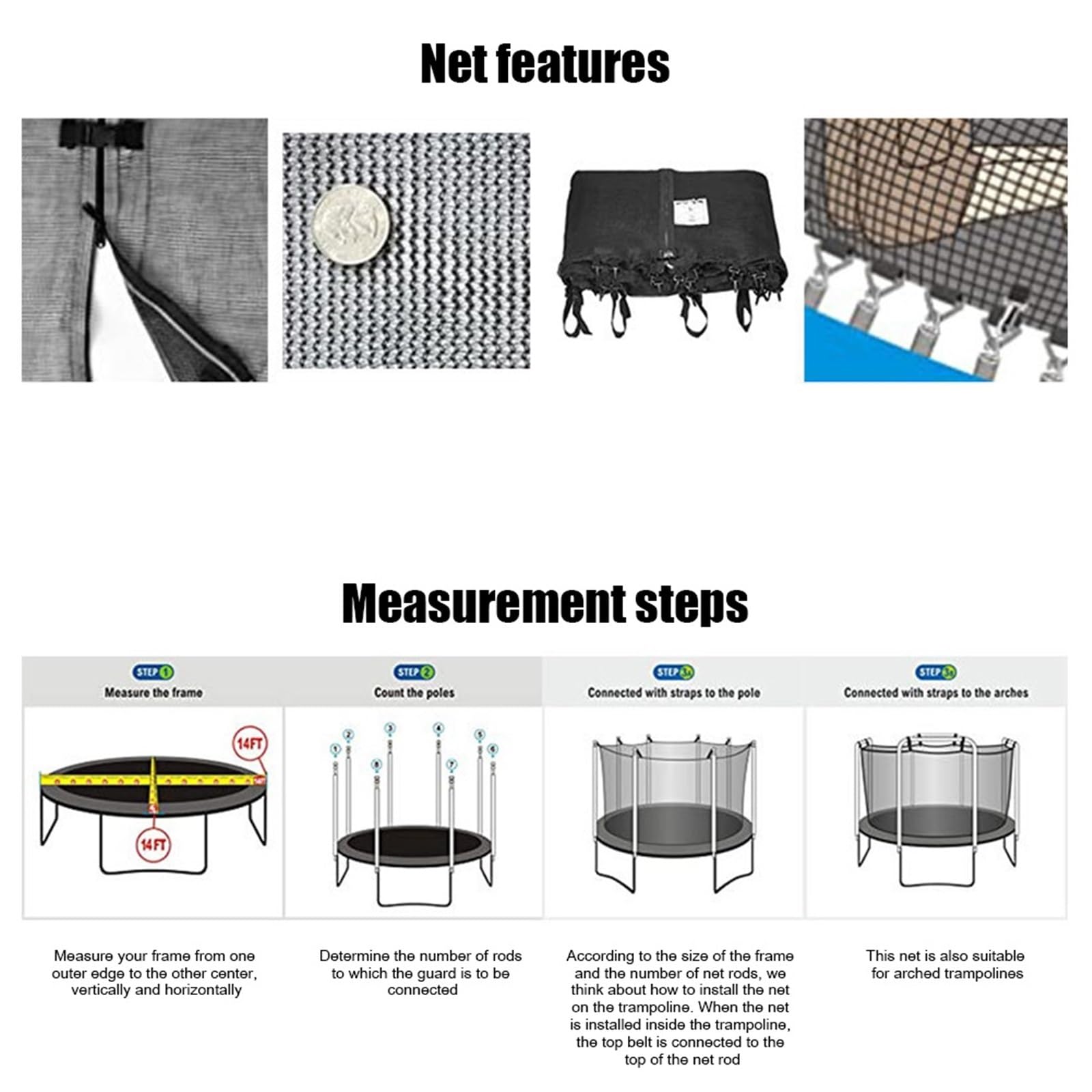 Rete di Sicurezza per trampolini Rete di Protezione for Trampolino in Nylon da 6/10/12/14 Piedi, Pali 6/8, Rete Sicurezza for