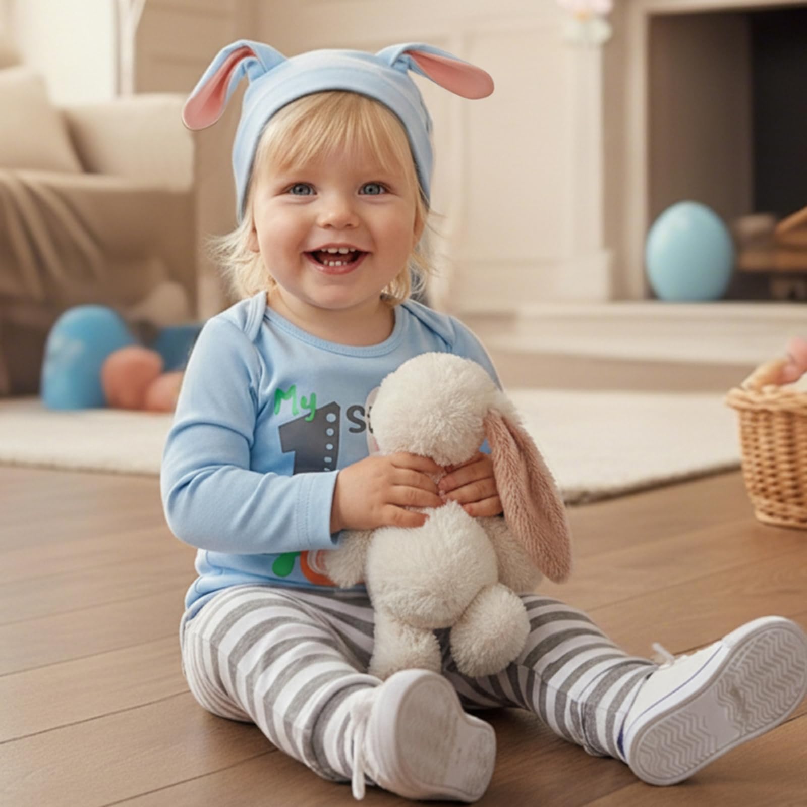 JiAmy Ubranie dla chłopców w paski, śpioszki z długim rękawem + spodnie + czapka, zestaw odzieży dla niemowląt, bawełna, miękki zestaw odzieży dla noworodków, dzieci w wieku 0-18 miesięcy