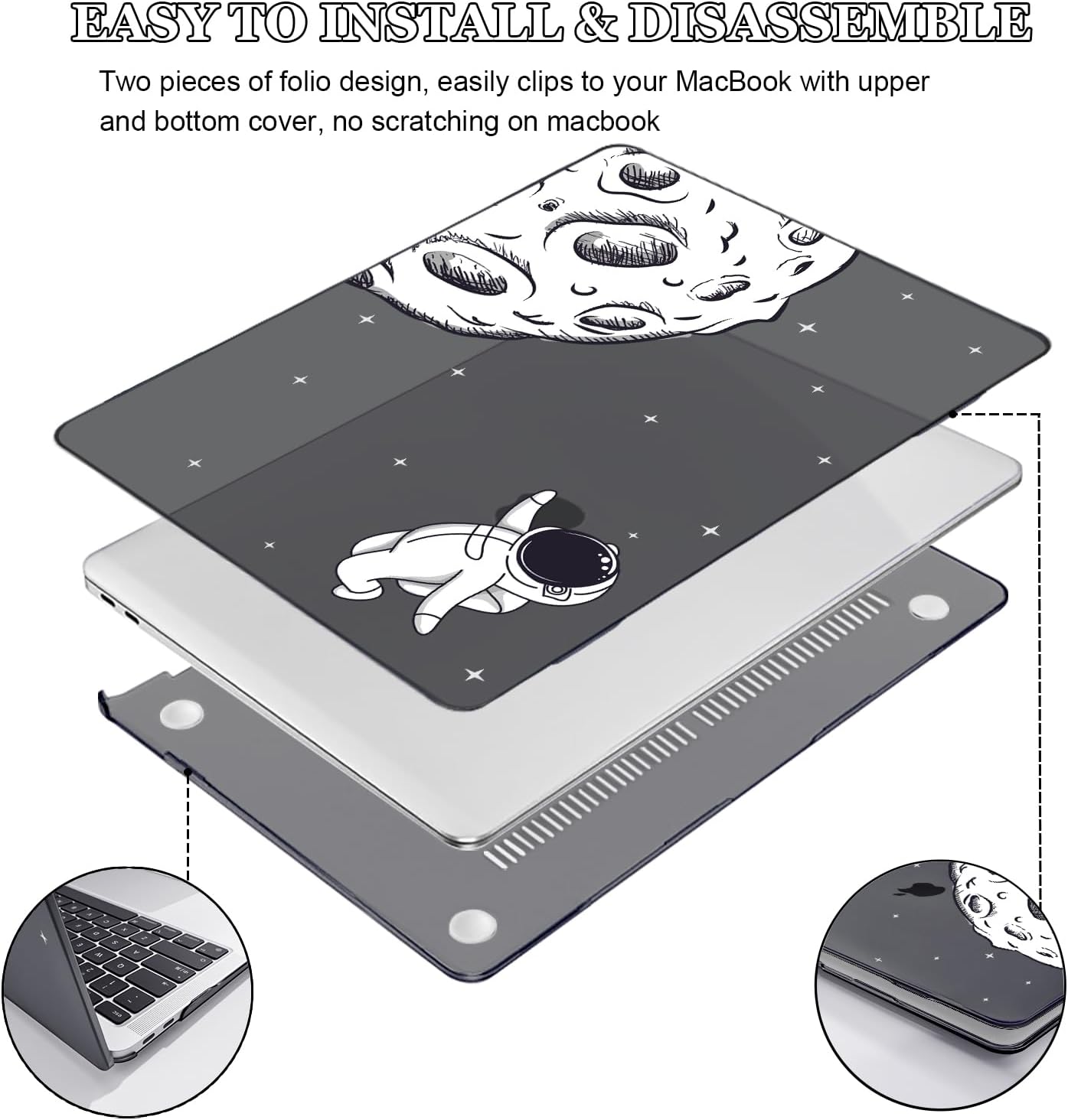 Compatible with MacBook Air 13 inch Case 2021 2020 2019 2018 Release M1 Chip A2337 A2179 A1932 Retina Display, Printed Pattern Plastic Hard Shell Case Keyboard Cover Screen Film, Astronaut