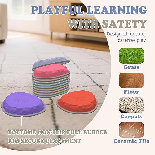 Miniatura 3 de Piedras de paso para niños, 12 piedras de equilibrio para niños pequeños, juguetes sensoriales antideslizantes para carreras de obstáculos para