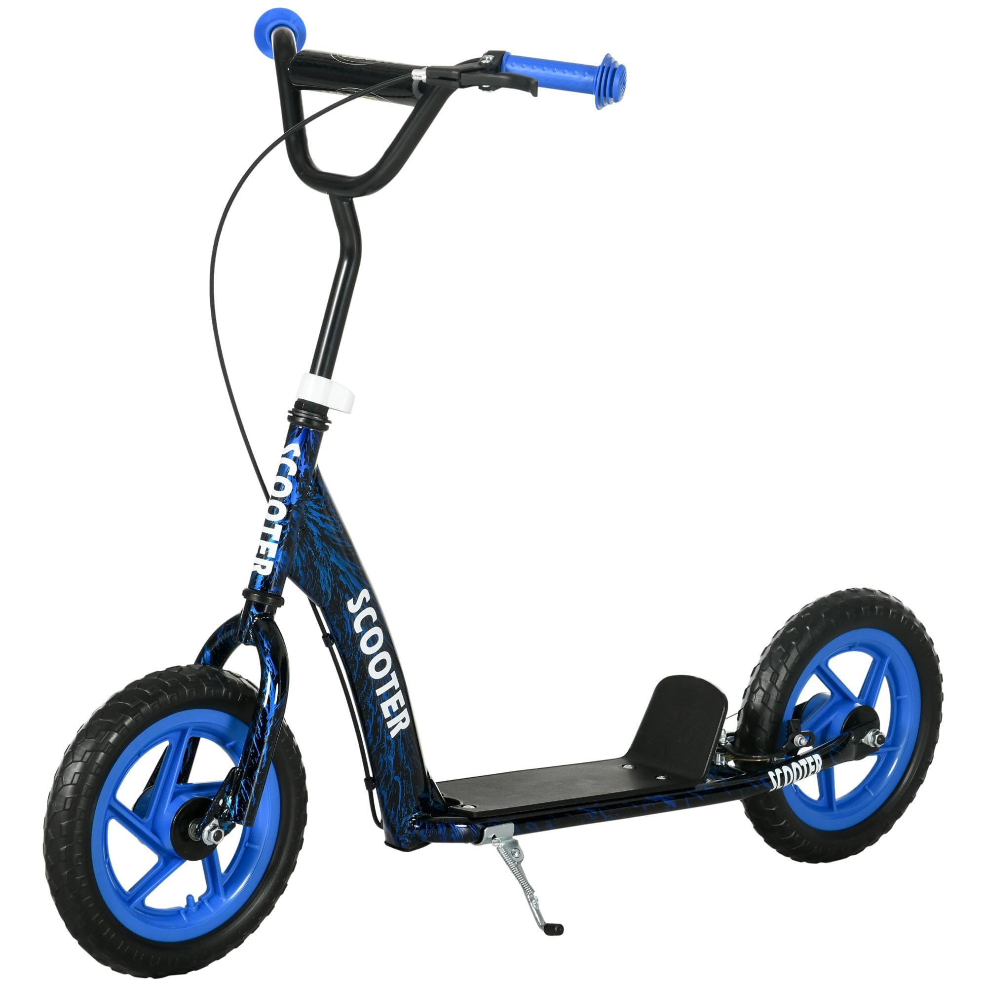 AIYAPLAY Kids Scooter, Big Wheel Kick Scooter with Adjustable Height Handlebar, Non-slip Footplate, Rear Brake, Kickstand, for Kids 6-12 Years Old, Blue