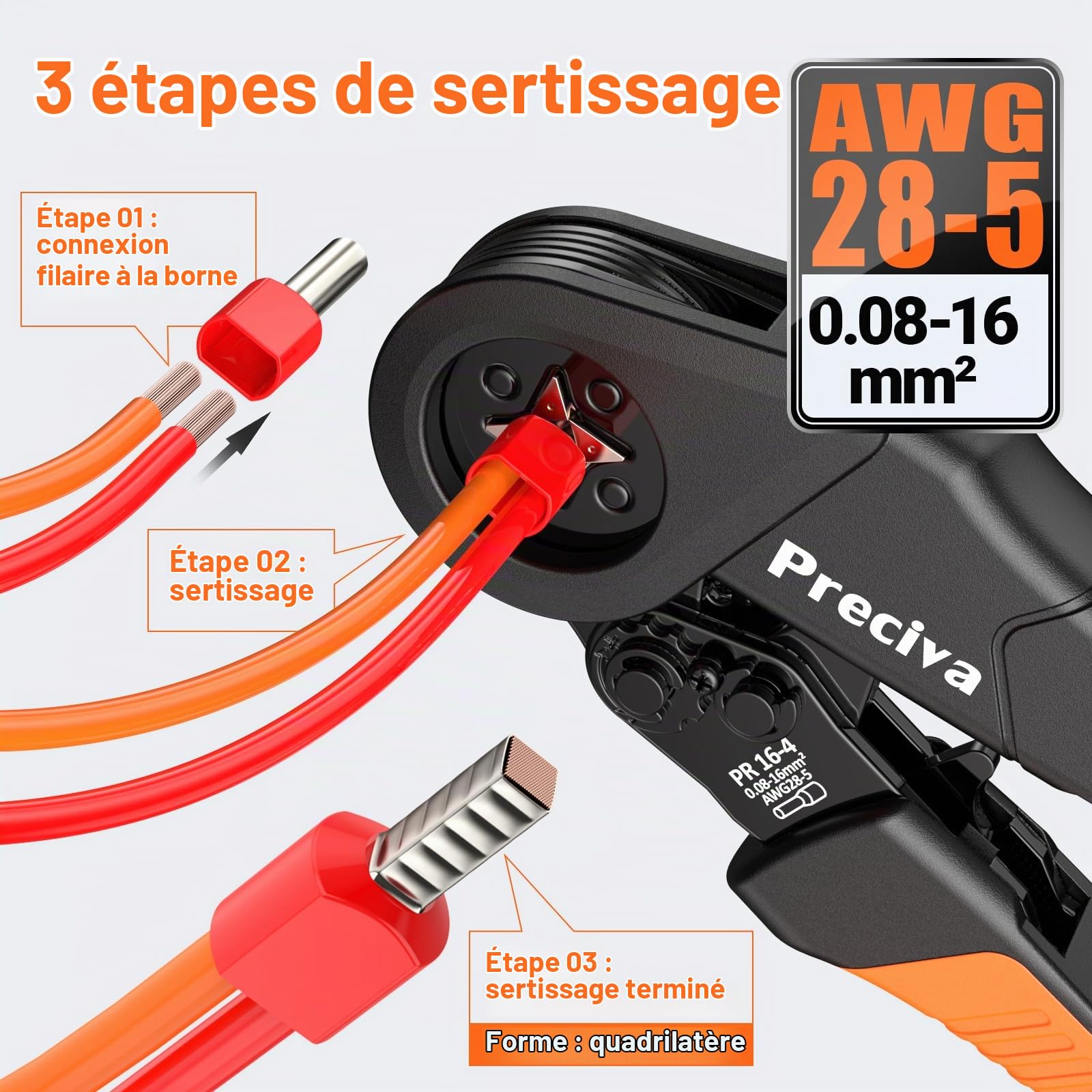 Preciva Pince à sertir 0,08-16 mm² Pince à sertir avec 350 embouts doubles et 950 embouts de câble monoligne pour bricoleurs et besoins industriels 16 mm²