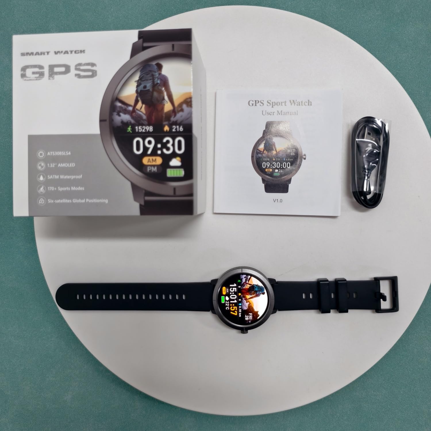 AIEK Smartwatch con GPS integrato uomo e donne, 50M impermeabile Rispondere/fare una chiamata, 170 modalità di Allenamento, 1,32” AMOLED, Frequenza Cardiaca, Sonno, SpO2, Fitness Tracker (Nero)