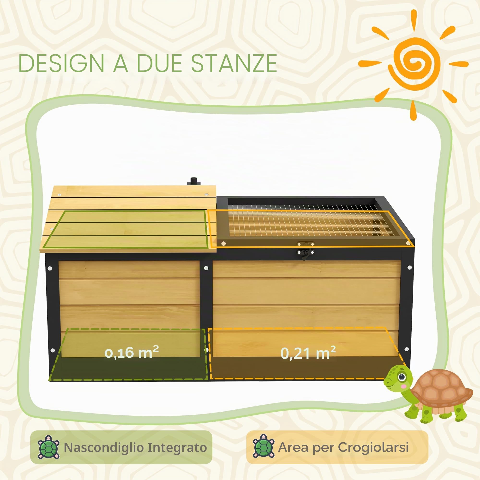 PawHut Casetta in legno per tartarughe, per piccoli animali domestici, rettili con nascondiglio per rifugio, parte superiore apribile, vassoio, casa per tartarughe, per interni ed esterni, giallo