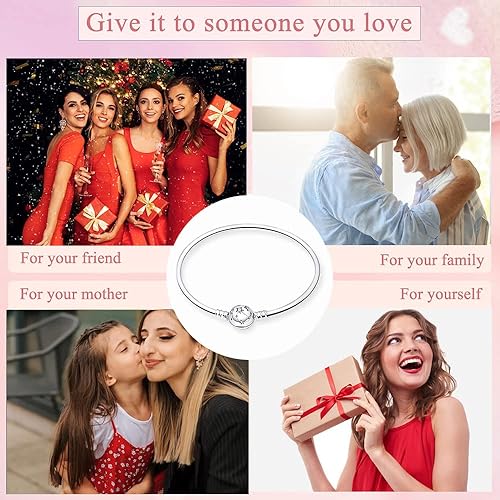 Miniatura 3 de HappyStar Pulsera de cadena de serpiente de plata de ley 925 totalmente compatible con dijes Pandora, con cierre de cabeza de Mickey Mouse, regalos